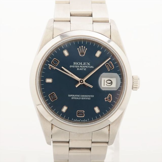 1999 Rolex Date 15200, 34mm, Steel, Blue Arabic, Oyster Bracelet, Box & Papers