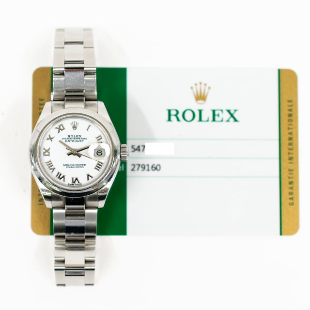 2019 Rolex Lady-Datejust, 279160, 28mm, Steel, White Roman, Oyster Bracelet, Box & Papers