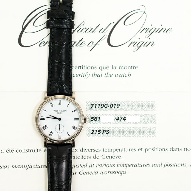 2011 Patek Philippe Calatrava, 7119G-010, 31mm, White Gold, White Roman Dial, Papers Only