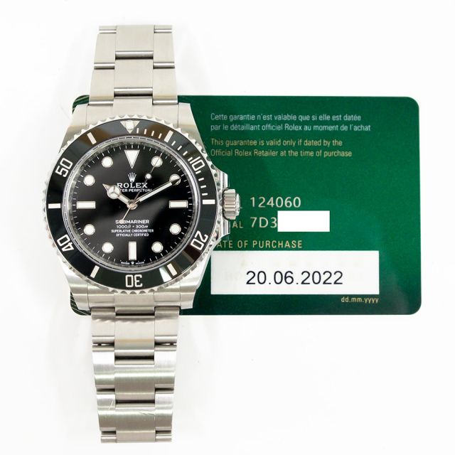 2022 Rolex Submariner No Date, 124060, 41mm, Steel, Black Dial, Oyster Bracelet, Box & Papers