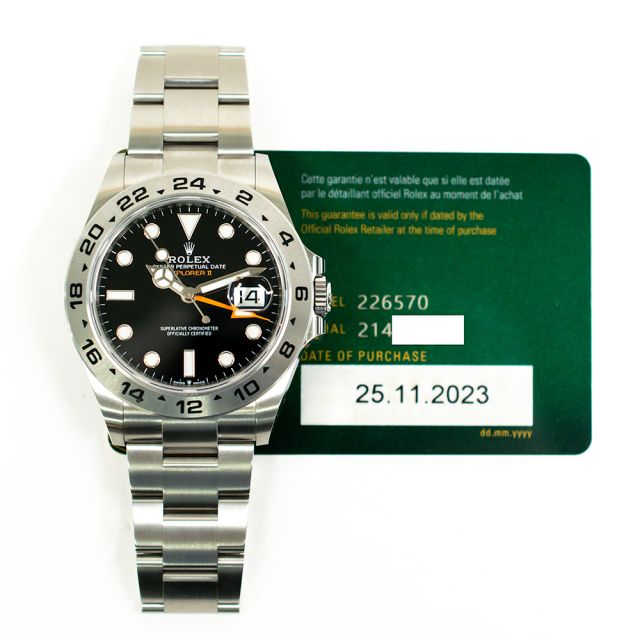 2023 Rolex Explorer II, 226570, 42mm, Steel, Black Dial, Oyster Bracelet, Box & Papers