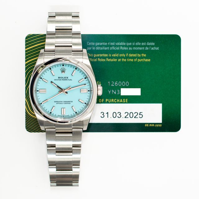 2025 Rolex Oyster Perpetual 36, 126000, Steel, Turquoise 'Tiffany' Blue, Oyster Bracelet, Box & Papers