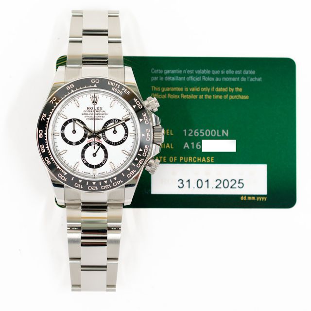 2025 Rolex Cosmograph Daytona, 126500LN, 40mm, Steel, White Dial, Oyster Bracelet, Box & Papers
