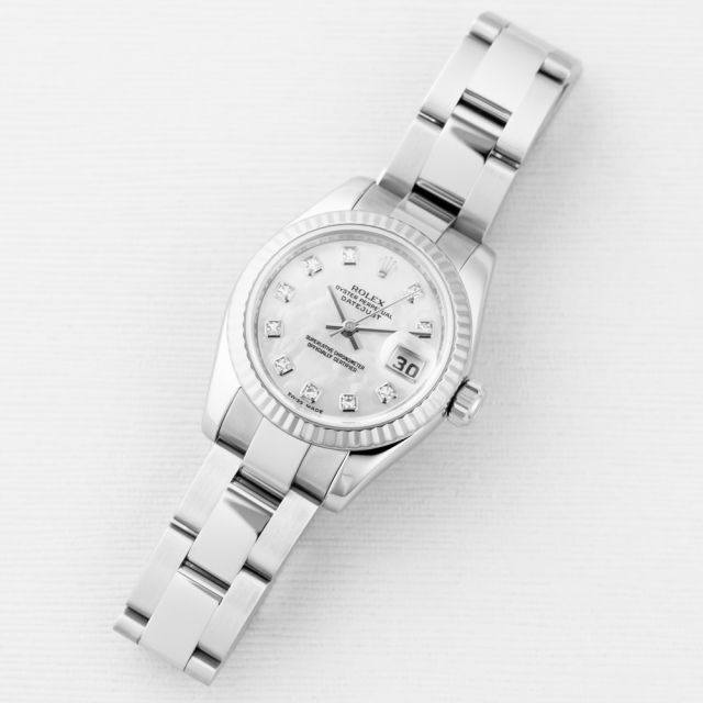 Rolex Lady-Datejust 26, 179174, Steel & White Gold, Mother of Pearl Diamond Dial, Oyster Bracelet, Renewed