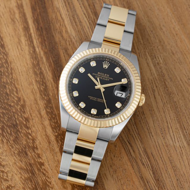 Rolex Datejust 41, 126333, Steel & Yellow Gold, Bright Black Diamond Dial, Oyster Bracelet, Renewed