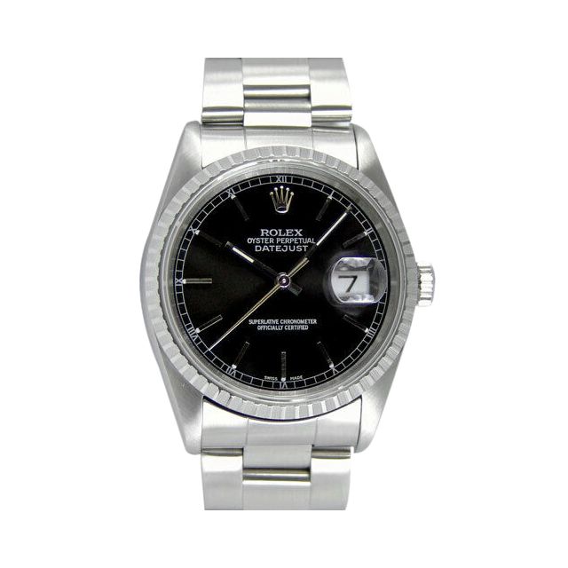 Rolex Datejust Engine Turn Steel Black Index Swiss Dial 16220 Oyster Watch Chest