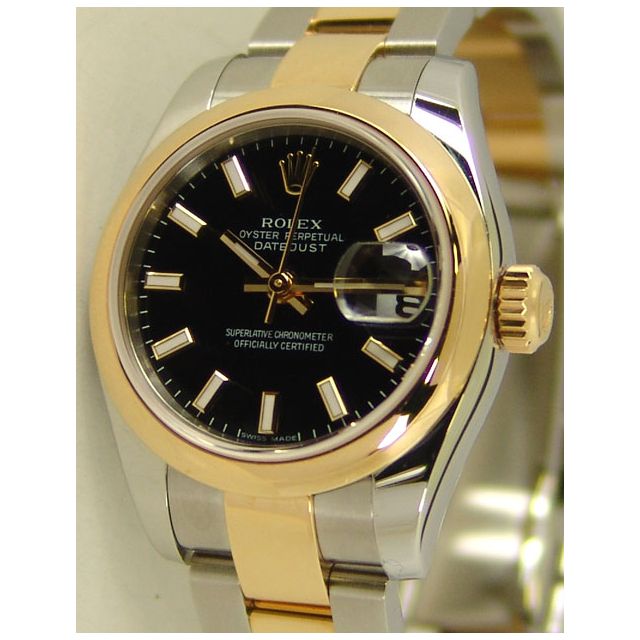 Rolex Lady-Datejust, Black Dial, Steel & Gold, 179163