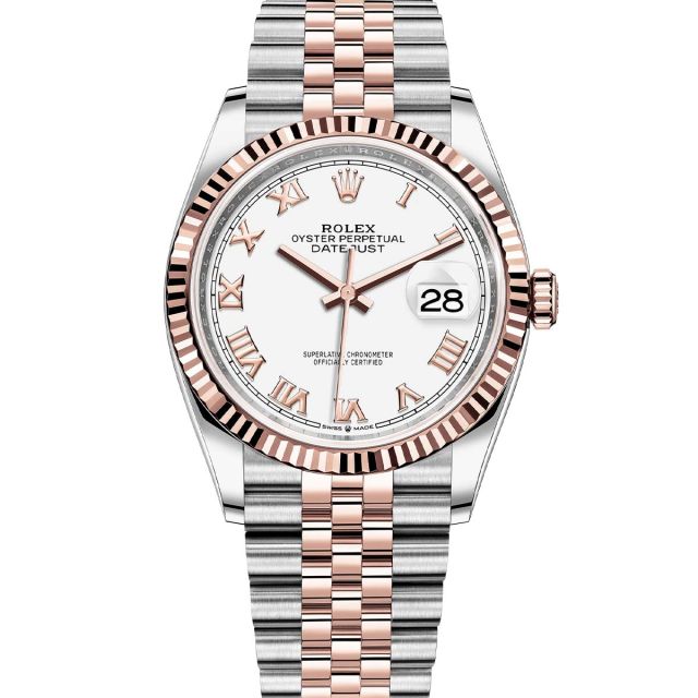 Rolex Datejust 36 126231 Wristwatch Jubilee Bracelet White Roman Dial Fluted Bezel