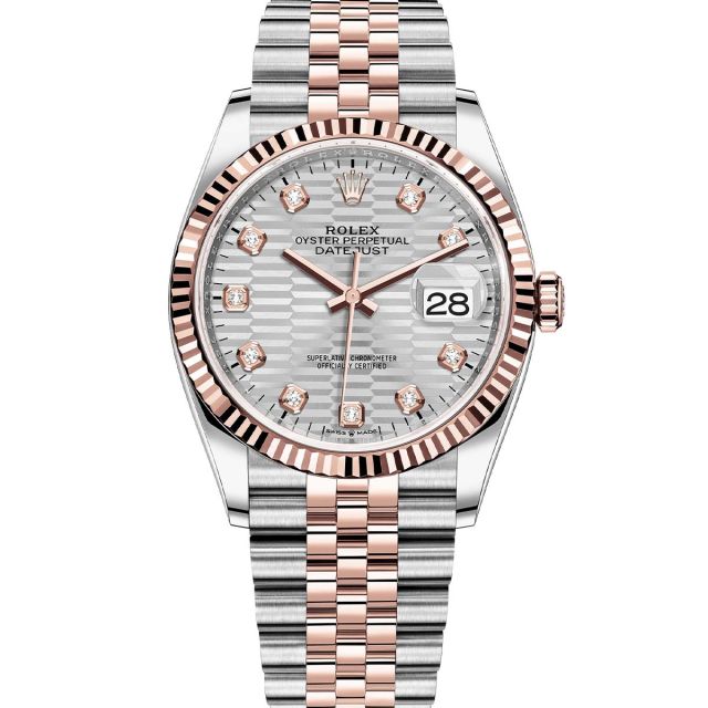 Rolex Datejust 36 126231 Wristwatch Jubilee Bracelet Silver Fluted Motif Diamond Dial Fluted Bezel