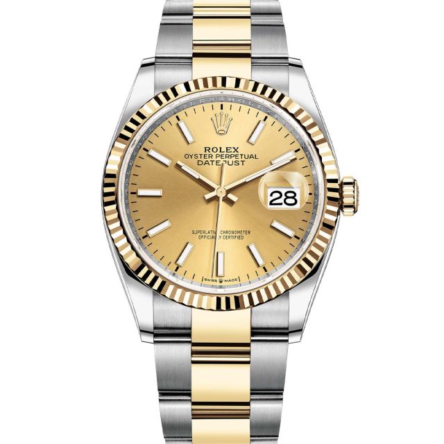 Rolex Datejust 36 126233 Wristwatch Oyster Bracelet Champagne Dial Fluted Bezel