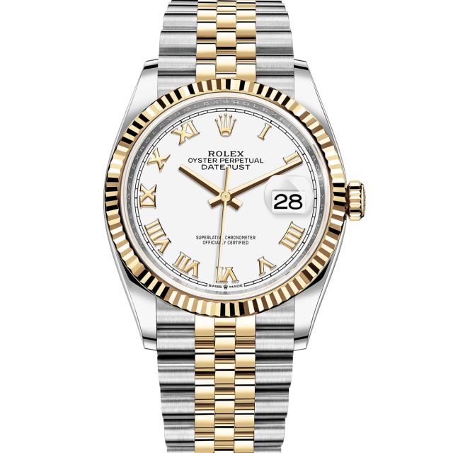Rolex Datejust 36 126233 Wristwatch Jubilee Bracelet White Roman Dial Fluted Bezel