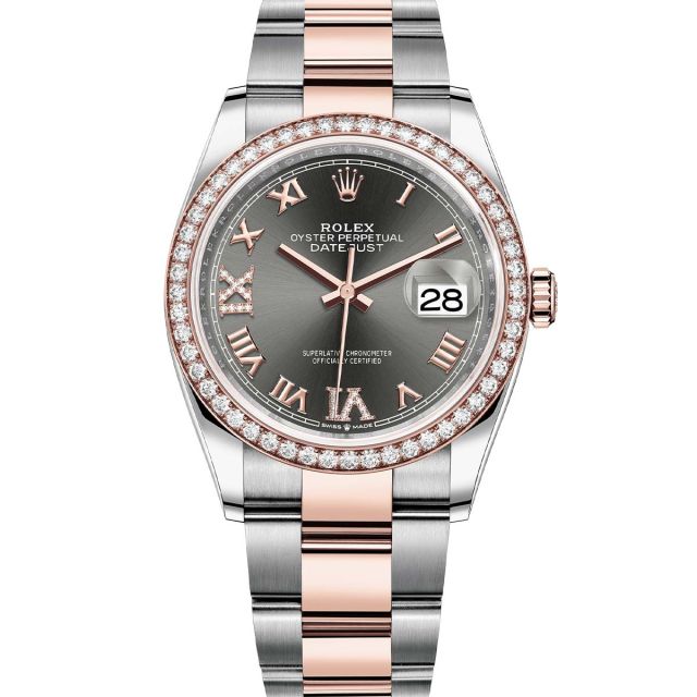 Rolex Datejust 36 126281RBR Wristwatch Oyster Bracelet Slate Roman VI/IX Diamond Dial Diamond Bezel
