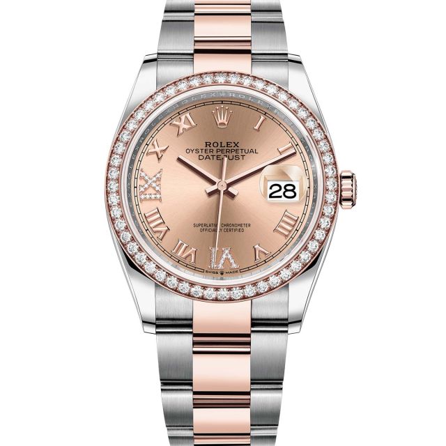 Rolex Datejust 36 126281RBR Wristwatch Oyster Bracelet Rose Roman VI/IX Diamond Dial Diamond Bezel