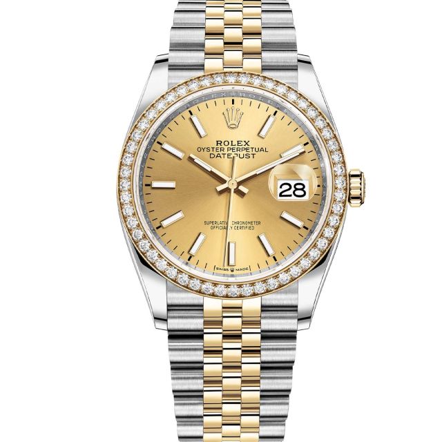 Rolex Datejust 36 126283RBR Wristwatch Jubilee Bracelet Champagne Dial Diamond Bezel
