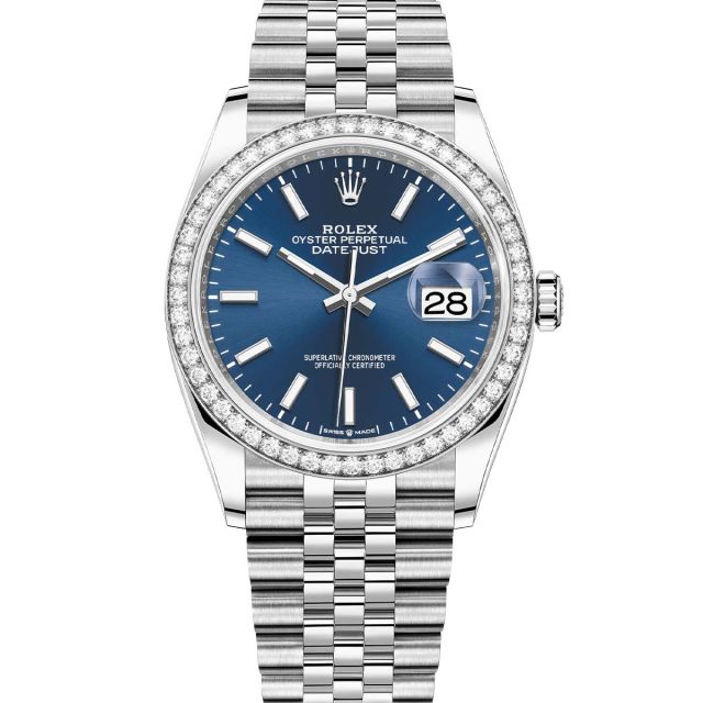 Rolex Datejust 36 126284RBR Wristwatch Jubilee Bracelet Bright Blue Dial Diamond Bezel