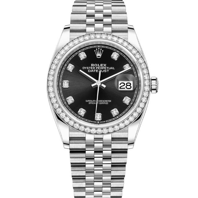 Rolex Datejust 36 126284RBR Wristwatch Jubilee Bracelet Bright Black Diamond Dial Diamond Bezel