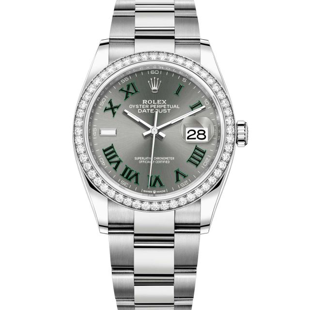 Rolex Datejust 36 126284RBR Wristwatch Oyster Bracelet Slate Roman Dial Diamond Bezel