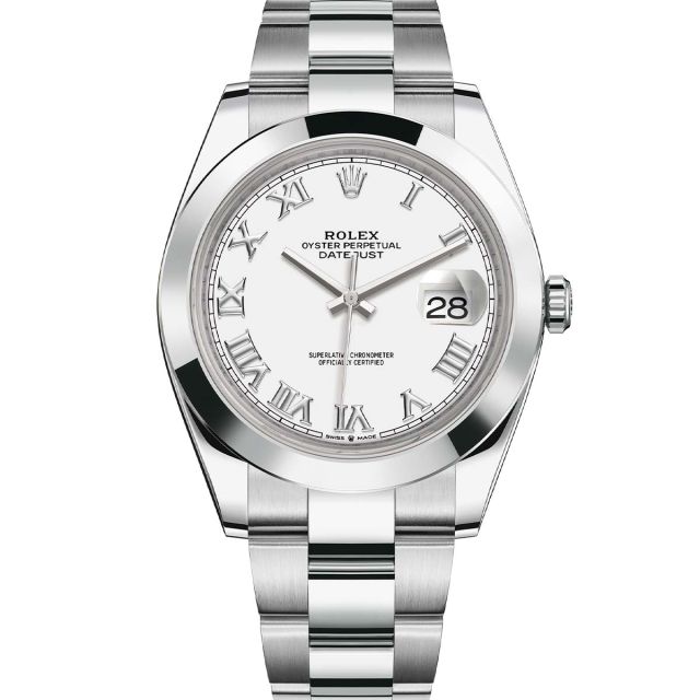 Rolex Datejust 41 126300 Wristwatch, Oyster Bracelet, White Roman Dial, Domed Bezel