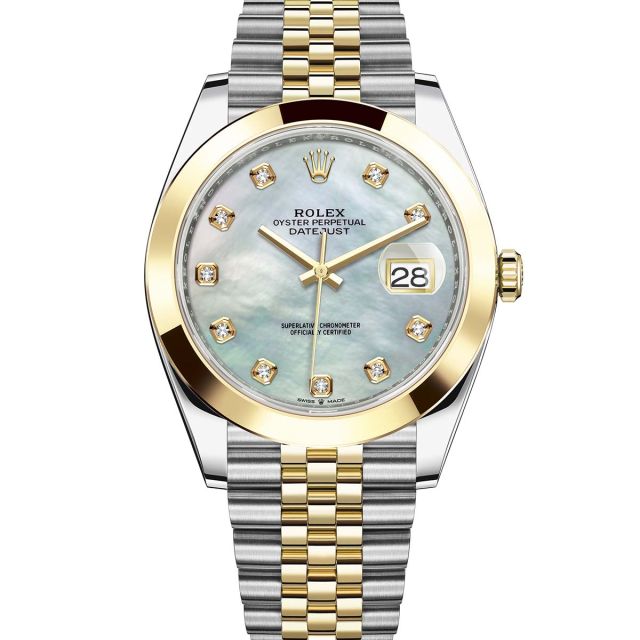 Rolex Datejust 41 126303 Wristwatch Jubilee Bracelet Mother of Pearl Diamond Dial Domed Bezel