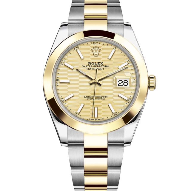 Rolex Datejust 41 126303 Wristwatch Oyster Bracelet Champagne Fluted Motif Dial Domed Bezel