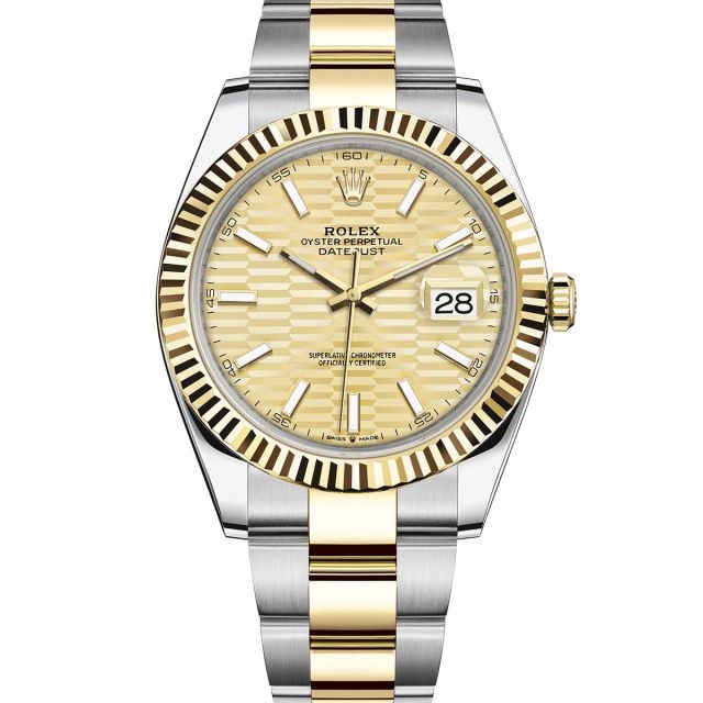 Rolex Datejust 41 126333 Wristwatch Oyster Bracelet Golden Fluted Motif Dial Fluted Bezel