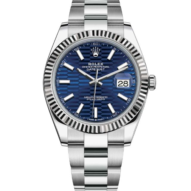Rolex Datejust 41 126334 Wristwatch Oyster Bracelet Bright Blue Fluted Motif Dial Fluted Bezel