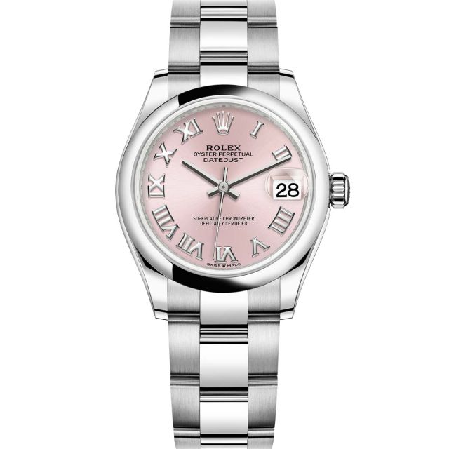Rolex Datejust 31 278240 Wristwatch, Oyster Bracelet, Pink Roman Dial, Domed Bezel