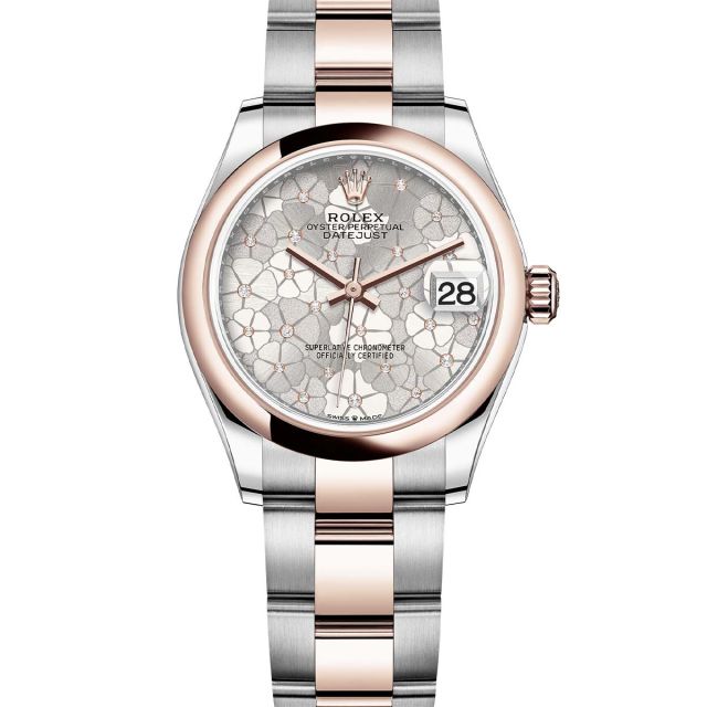 Rolex Datejust 31 278241 Wristwatch, Oyster Bracelet, Silver Floral Motif with Diamonds Dial, Domed Bezel