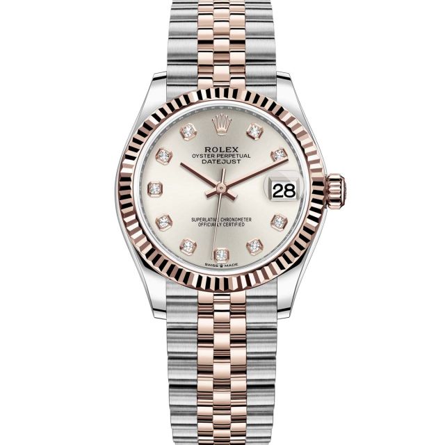 Rolex Datejust 31, Silver Diamond Dial, Jubilee Bracelet, Fluted Bezel