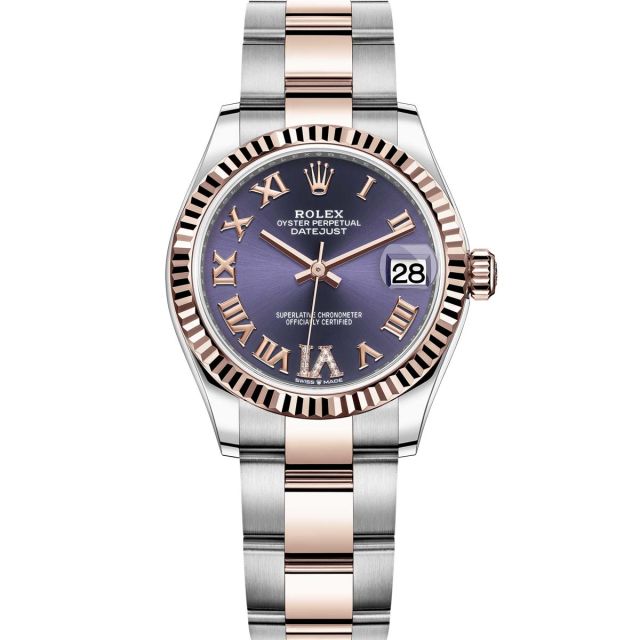 Rolex Datejust 31, Aubergine Roman VI Diamond Dial, Oyster Bracelet, Fluted Bezel