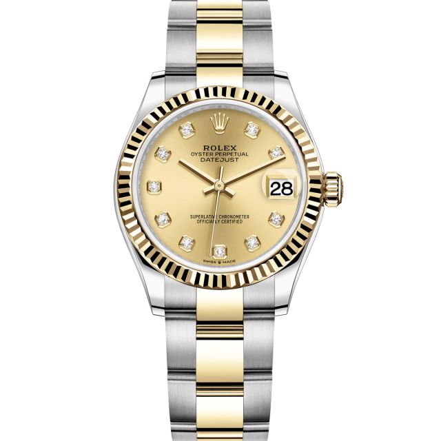 Rolex Datejust 31 278273 Wristwatch, Oyster Bracelet, Champagne Diamond Dial, Fluted Bezel