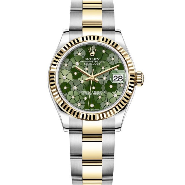 Rolex Datejust 31 278273 Wristwatch, Oyster Bracelet, Olive Green Floral Motif Diamond Dial, Fluted Bezel