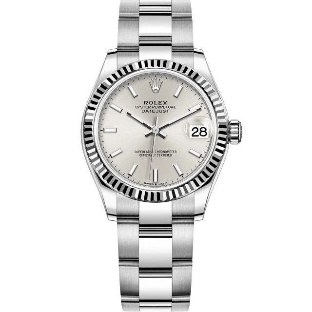New Rolex Datejust 31, Silver Index Dial, Oyster Bracelet, Fluted Bezel