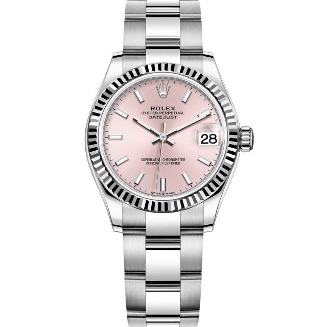 Rolex Datejust 31, Pink Index Dial, Oyster Bracelet, Fluted Bezel