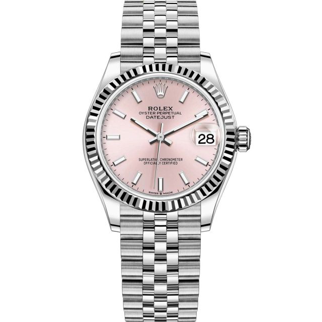 New Rolex Datejust 31, Pink Index Dial, Fluted Bezel, Jubilee Bracelet