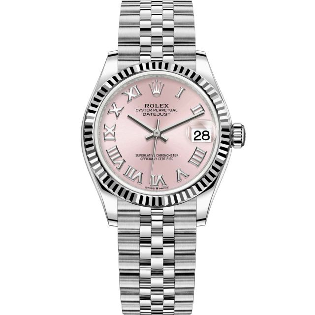 New Rolex Datejust 31, Pink Roman Dial, Jubilee Bracelet, Fluted Bezel