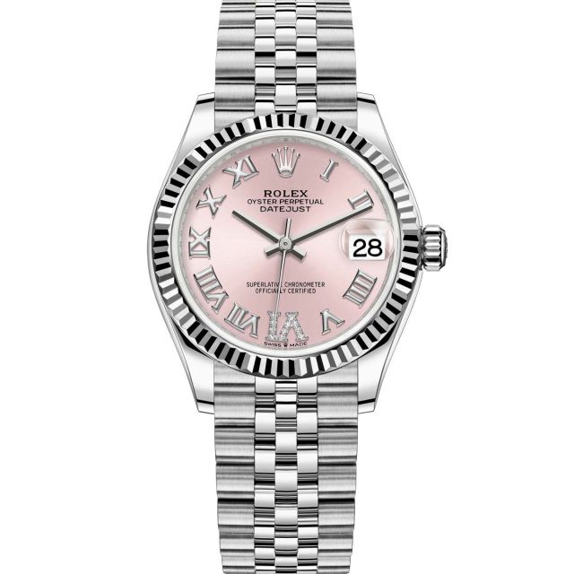 Rolex Datejust 31, Pink Roman VI Diamond Dial, Fluted Bezel, Jubilee Bracelet