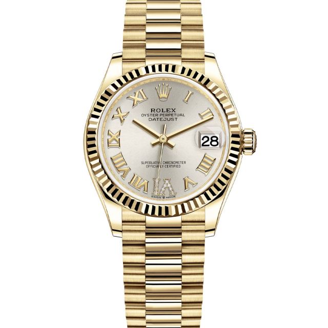 Rolex Datejust 31 278278 Wristwatch, President Bracelet, Silver Roman VI Diamond Dial, Fluted Bezel