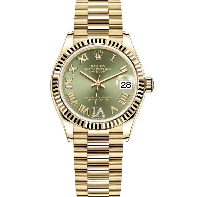 Rolex Datejust 31 278278 Wristwatch, President Bracelet, Olive Green Roman VI Diamond Dial, Fluted Bezel