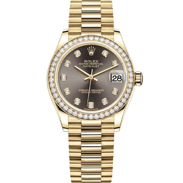 Rolex Datejust 31 278288RBR Wristwatch, President Bracelet, Dark Grey Diamond Dial, Diamond Bezel