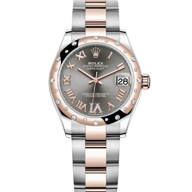 Rolex Datejust 31 278341RBR Wristwatch, Oyster Bracelet, Slate Roman VI Diamond Dial, Diamond Bezel