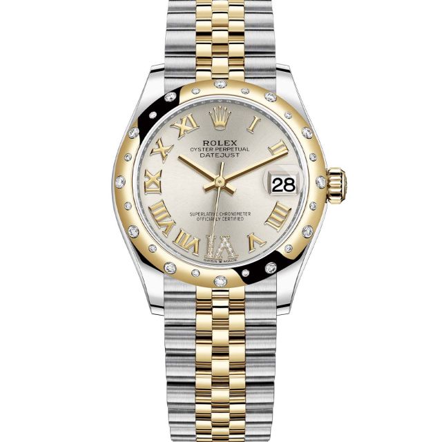 Rolex Datejust 31 278343RBR Wristwatch, Jubilee Bracelet, Silver Roman VI Diamond Dial, Diamond Bezel
