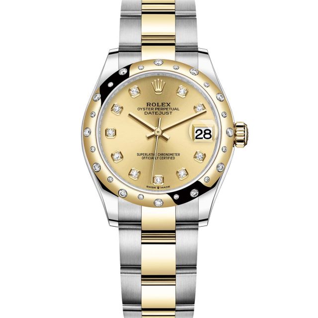 Rolex Datejust 31 278343RBR Wristwatch, Oyster Bracelet, Champagne Diamond Dial, Diamond Bezel