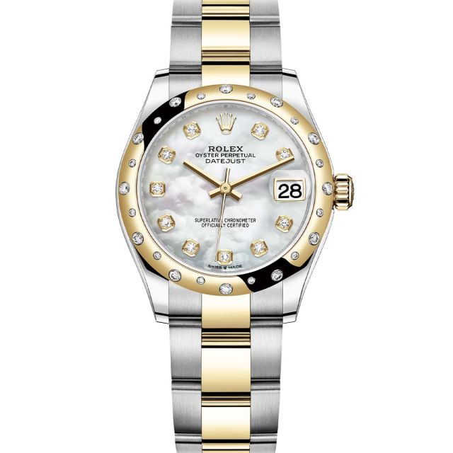 Rolex Datejust 31 278343RBR Wristwatch, Oyster Bracelet, Mother of Pearl Diamond Dial, Diamond Bezel