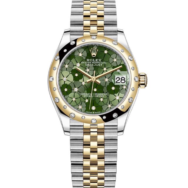 Rolex Datejust 31 278343RBR Wristwatch, Jubilee Bracelet, Olive Green Floral with Diamonds Dial, Diamond Bezel