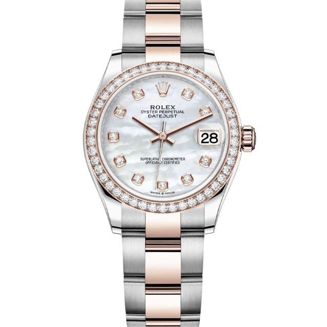 Rolex Datejust 31 278381RBR Wristwatch, Oyster Bracelet, Mother of Pearl Diamond Dial, Diamond Bezel
