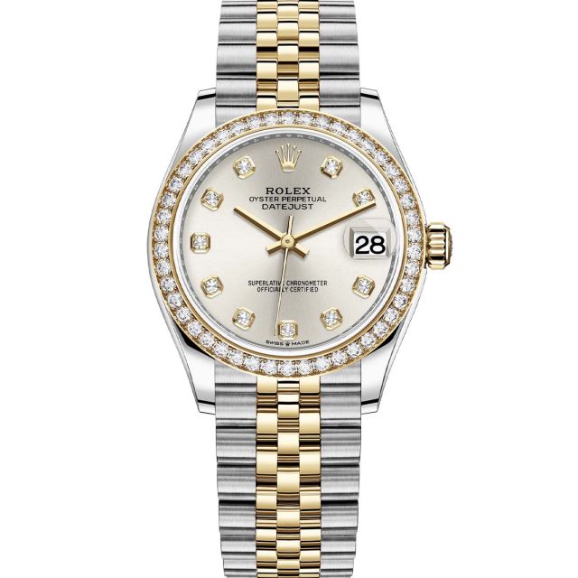 Rolex Datejust 31 278383RBR Wristwatch, Jubilee Bracelet, Silver Diamond Dial, Diamond Bezel