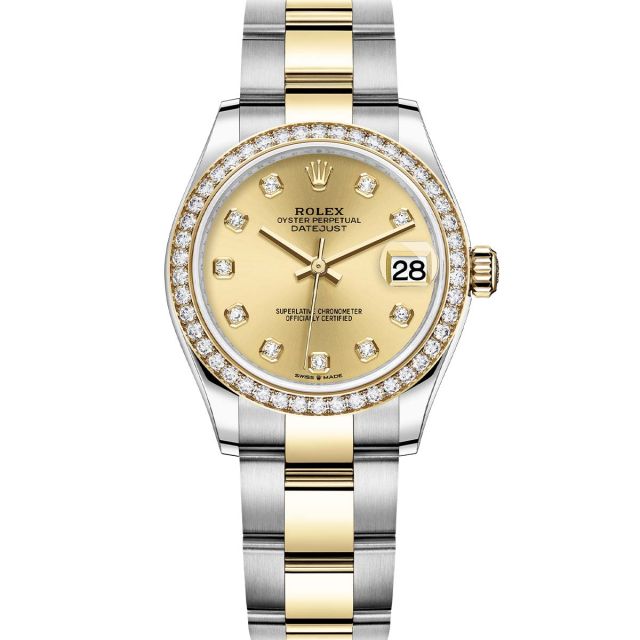Rolex Datejust 31 278383RBR Wristwatch, Oyster Bracelet, Champagne Diamond Dial, Diamond Bezel