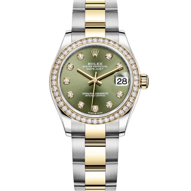 Rolex Datejust 31 278383RBR Wristwatch, Oyster Bracelet, Olive Green Diamond Dial, Diamond Bezel