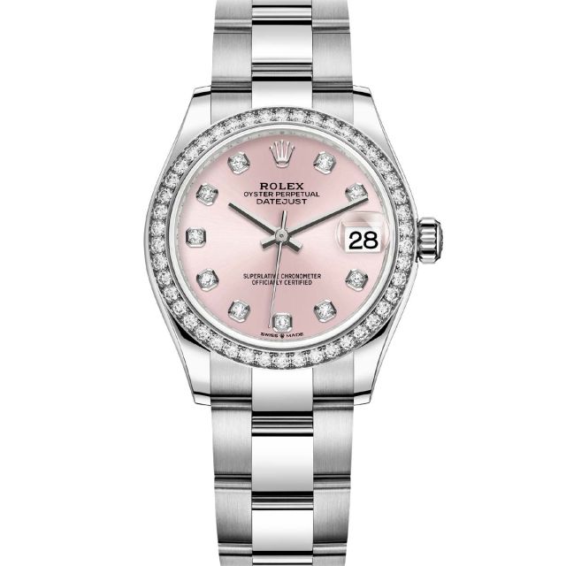 Rolex Datejust 31 278384RBR Wristwatch, Oyster Bracelet, Pink Diamond Dial, Diamond Bezel